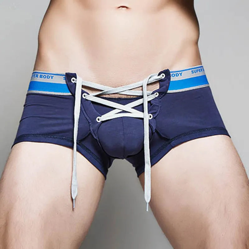 SUPERBODY Brand Men's Cotton Sexy Underwear Men Boxer Shorts Drawstring Penis Pouch Designed Gay Underwear Boxers For Man