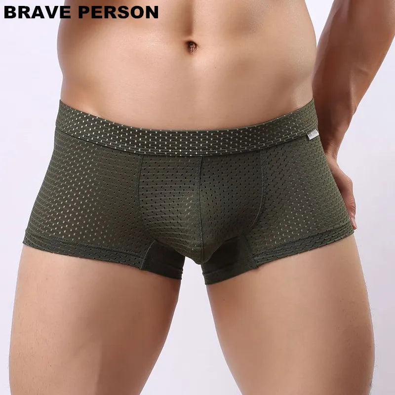 BRAVE PERSON Brand High Quality Men Underwear Boxers Mesh Breathable Men Boxer Shorts U Convex Pouch Design Sexy Male Panties