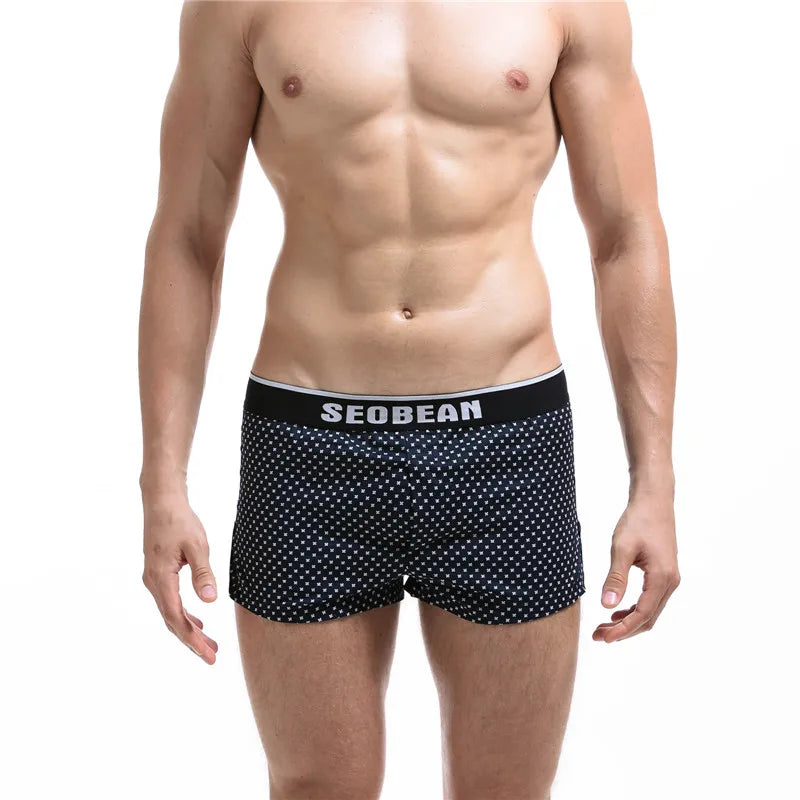 SEOBEAN Men's Underwear Boxers Shorts Men Cotton Underpants Loose Home Sleep Wear Shorts Panties Sexy Low-waist Men Boxer