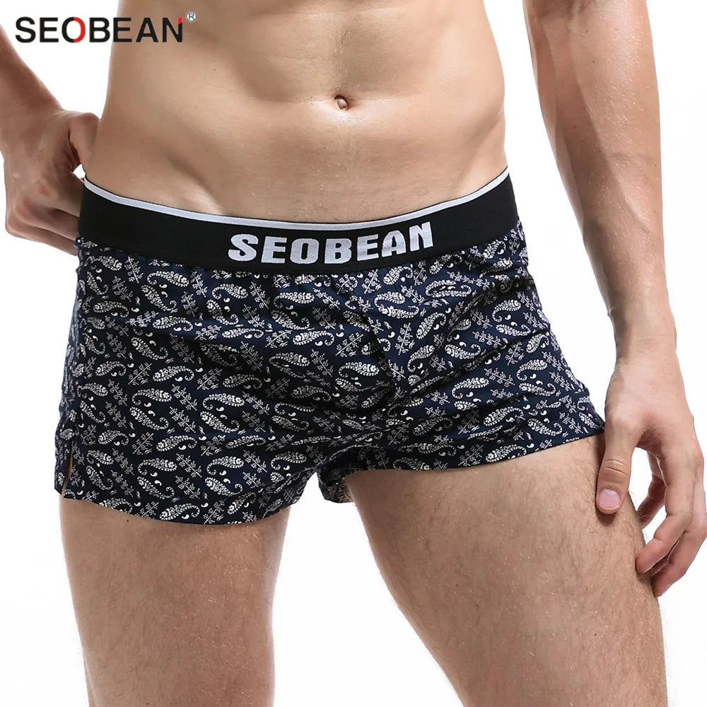 SEOBEAN Men's Underwear Boxers Shorts Men Cotton Underpants Loose Home Sleep Wear Shorts Panties Sexy Low-waist Men Boxer