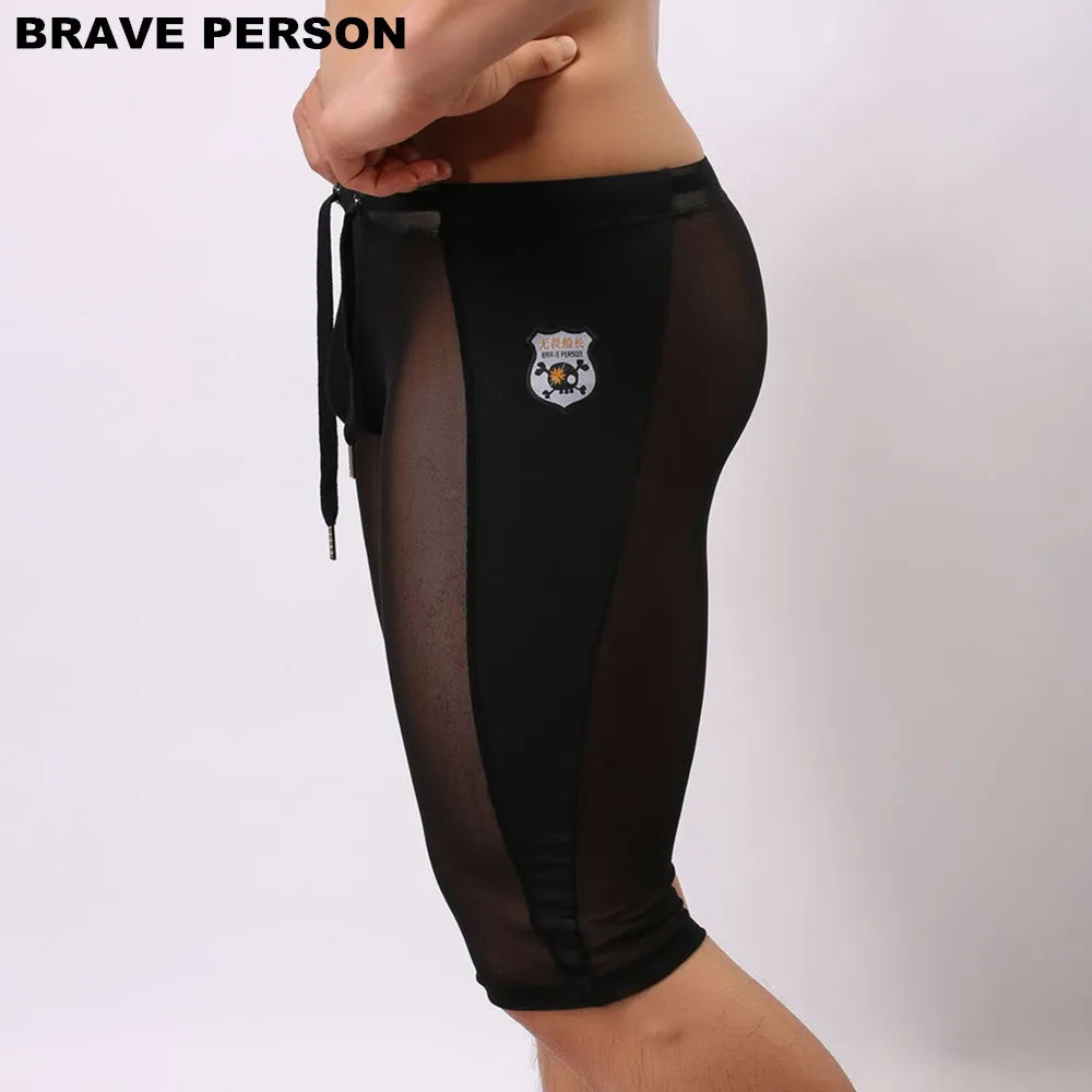 BRAVE PERSON Men's Sexy Transparent Beach Shorts Mens Tights Mesh Swimming Shorts Knee-length Board Shorts Trunks Shorts for Men