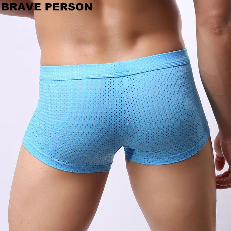 BRAVE PERSON Brand High Quality Men Underwear Boxers Mesh Breathable Men Boxer Shorts U Convex Pouch Design Sexy Male Panties