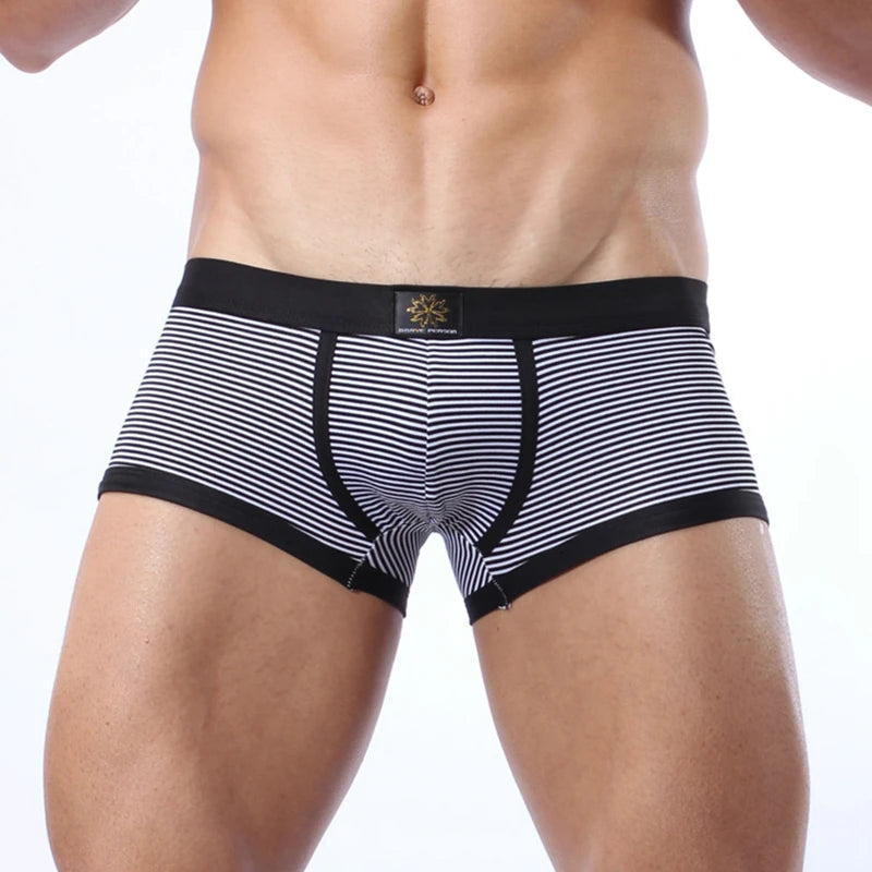 BRAVE PERSON Brand  Men's Lycra Cotton Underwear Boxers Men Knit Stripe Boxer Shorts Breathable Brand Underwear Men Boxer