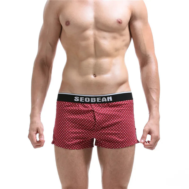 SEOBEAN Men's Underwear Boxers Shorts Men Cotton Underpants Loose Home Sleep Wear Shorts Panties Sexy Low-waist Men Boxer