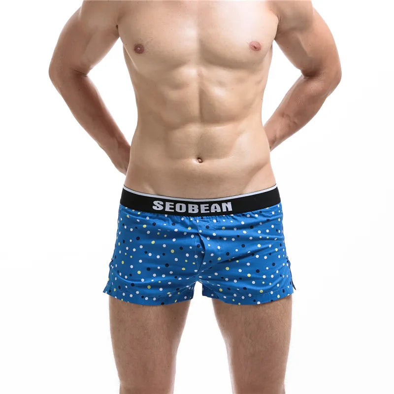 SEOBEAN Men's Underwear Boxers Shorts Men Cotton Underpants Loose Home Sleep Wear Shorts Panties Sexy Low-waist Men Boxer