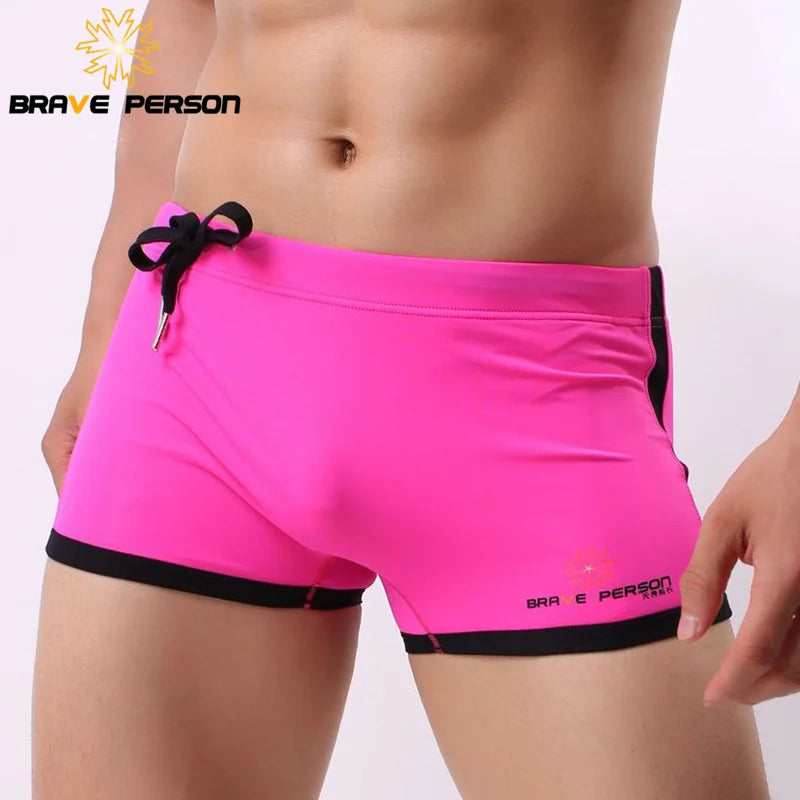 BRAVE PERSON Brand Men's Beach Wear Shorts Men Swim Trunks Shorts Soft Nylon Sexy Men Beach Board Shorts B1010