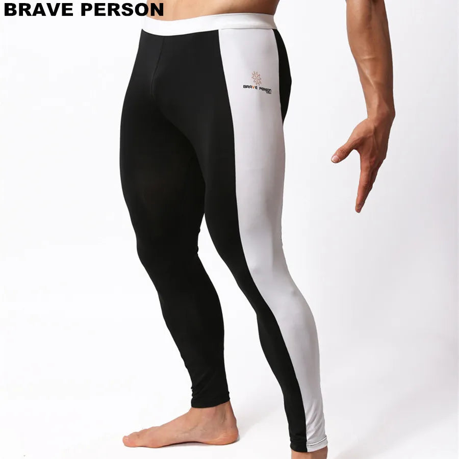 BRAVE PERSON Men's Fashion Soft Tights Leggings Pants Nylon Spandex Underwear Pants Bodybuilding Long Johns Men Trousers B1601