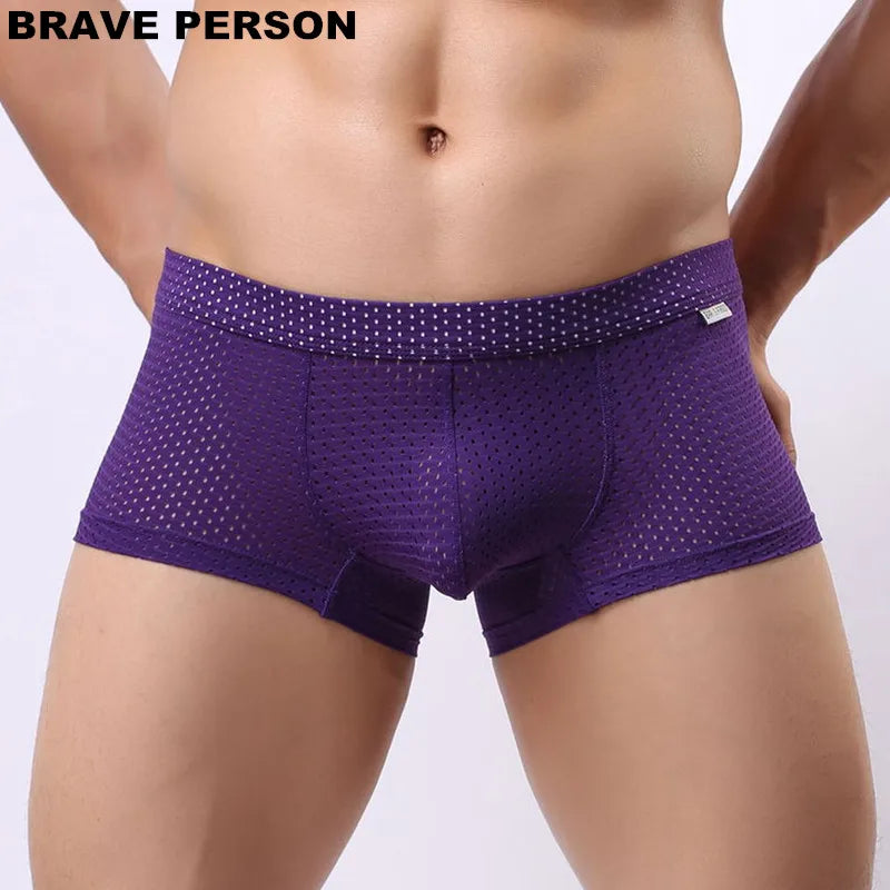 BRAVE PERSON Brand High Quality Men Underwear Boxers Mesh Breathable Men Boxer Shorts U Convex Pouch Design Sexy Male Panties