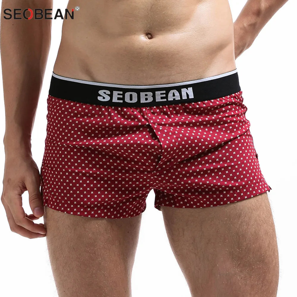 SEOBEAN Men's Underwear Boxers Shorts Men Cotton Underpants Loose Home Sleep Wear Shorts Panties Sexy Low-waist Men Boxer