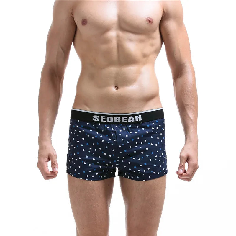 SEOBEAN Men's Underwear Boxers Shorts Men Cotton Underpants Loose Home Sleep Wear Shorts Panties Sexy Low-waist Men Boxer