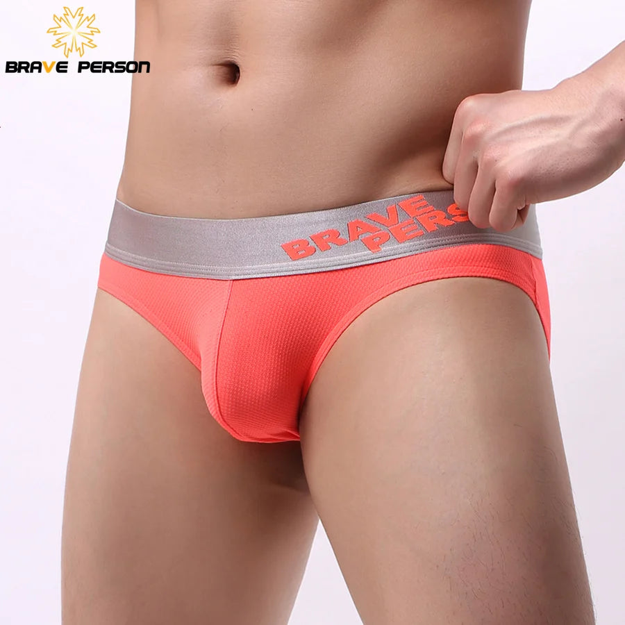 BRAVE PERSON Men's Underwear Nylon Mesh Breathable Solid Color Men Briefs Low waist Sexy Underwear Briefs For Man