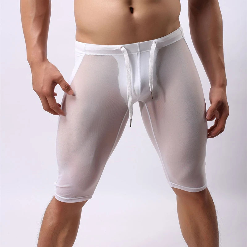 BRAVE PERSON Men's Sexy Transparent Beach Shorts Mens Tights Mesh Swimming Shorts Knee-length Board Shorts Trunks Shorts for Men