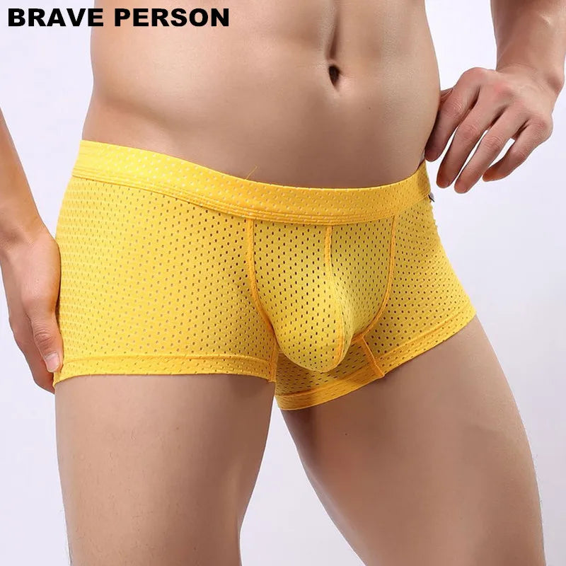 BRAVE PERSON Brand High Quality Men Underwear Boxers Mesh Breathable Men Boxer Shorts U Convex Pouch Design Sexy Male Panties