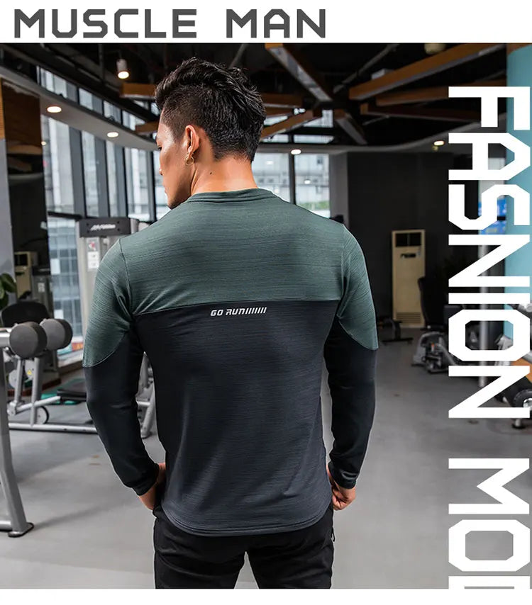 Mens Gym Compression Shirt Male Rashgard Fitness Long Sleeves Running Clothes