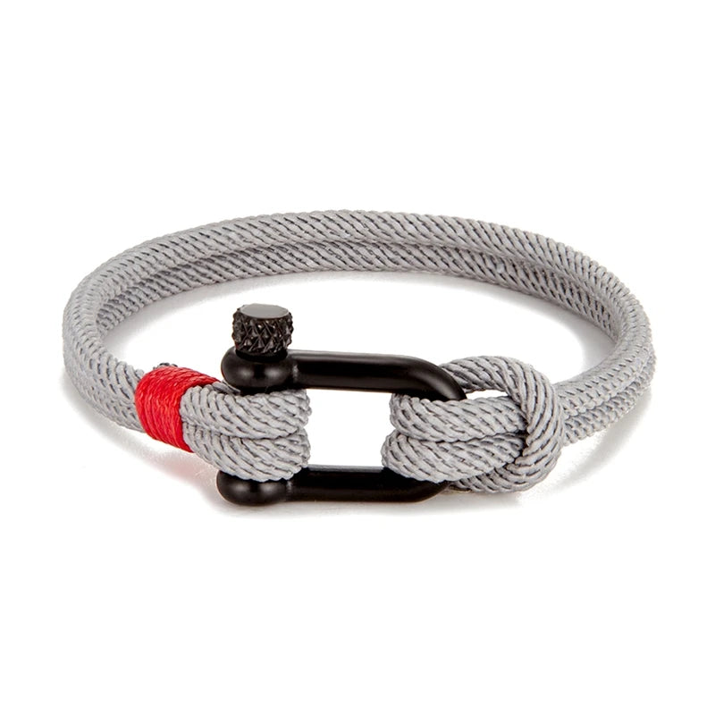 MKENDN Men's Nautical Double Strand U shape Shackle Survival Rope Bracelet Women Outdoor Camping Rescue Emergency Rope Jewelry