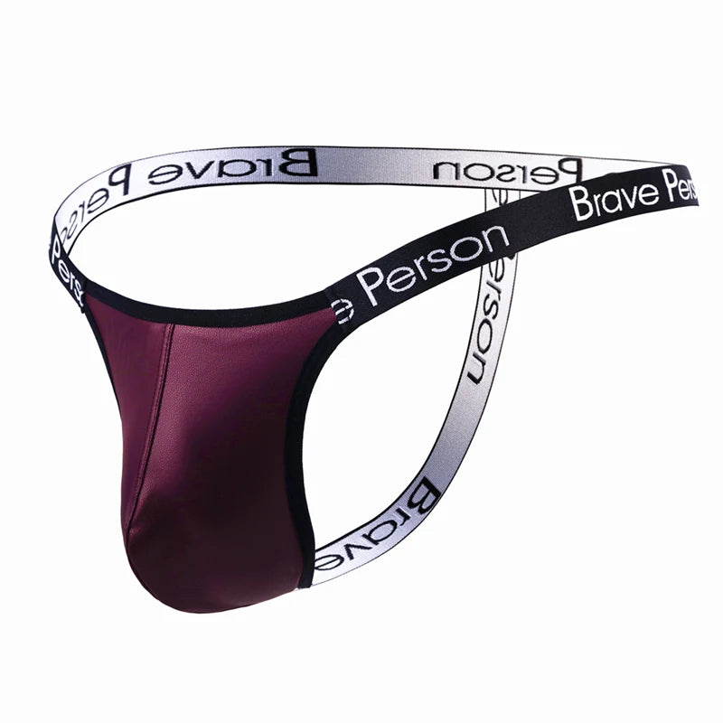 BRAVE PERSON Mens Thong Sexy Imitation Leather Underwear Briefs Bikini G-string Thong Tanga Gay Underwear Thongs for Man T-back