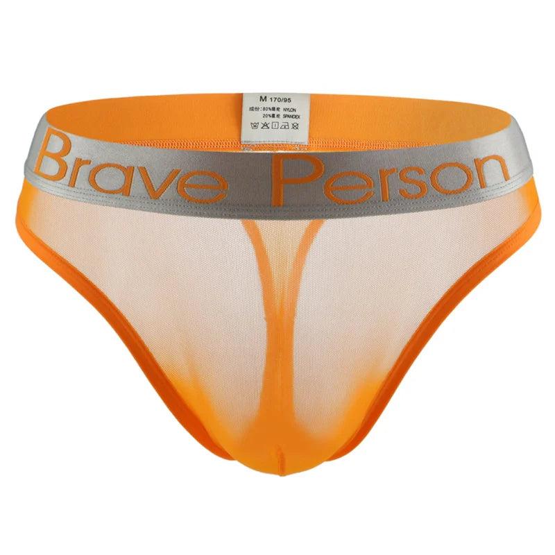 BRAVE PERSON Sexy Men's Briefs Transparent Low-waist Briefs Mesh Gauze Breathable Underwear Briefs Panties For Man