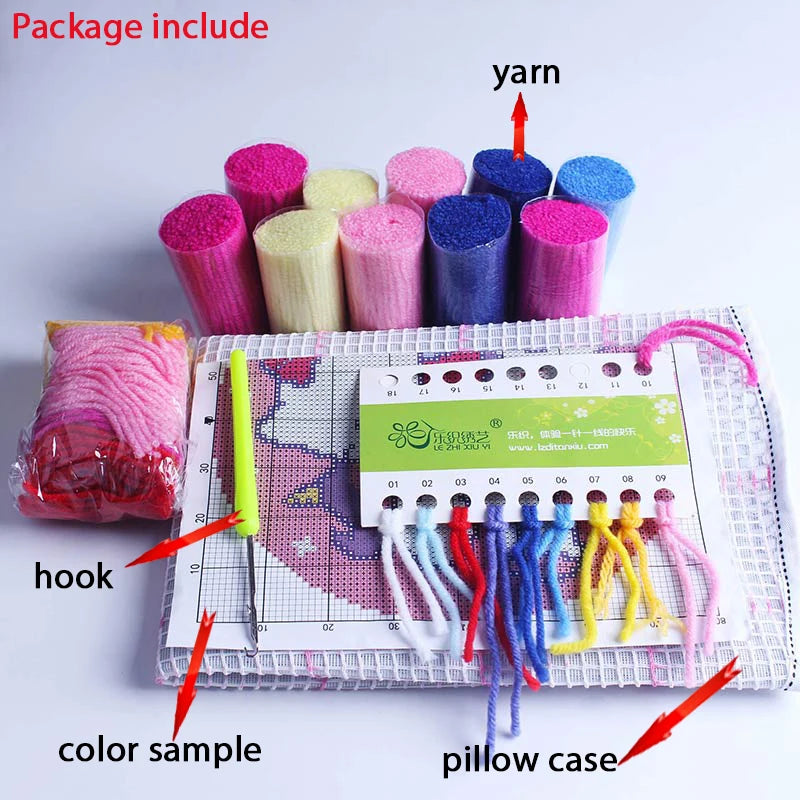 Flower Latch Hook Kit Cute Knooppakket Kussen Knopen Pillow Button Smyrna Knooppakket Needlework Button Packagek Linkhaak Kussen