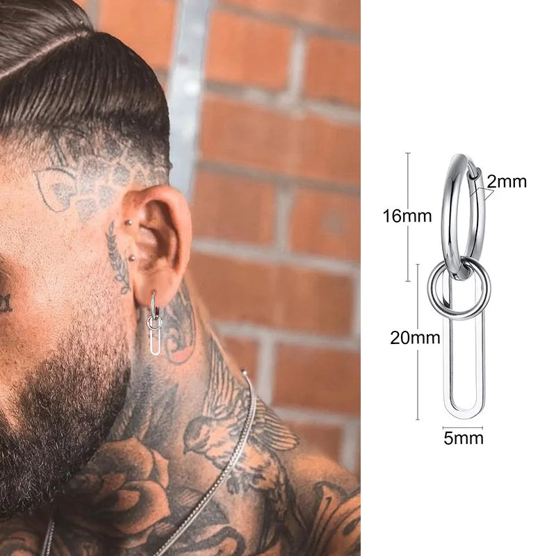 SINGLE SILVER COLOR DAGGER EARRING MEN STAINLESS STEEL SWORD HUGGIE HOOPS EARRINGS COOL FASHION ROCK TATTOO MEN JEWELRY