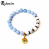 Ruberthen Natural Celestine Women`s Lotus Yoga Mala Bracelet 8 mm Matte Howlite Gemstone Bracelet Best Mother`s Day Gift