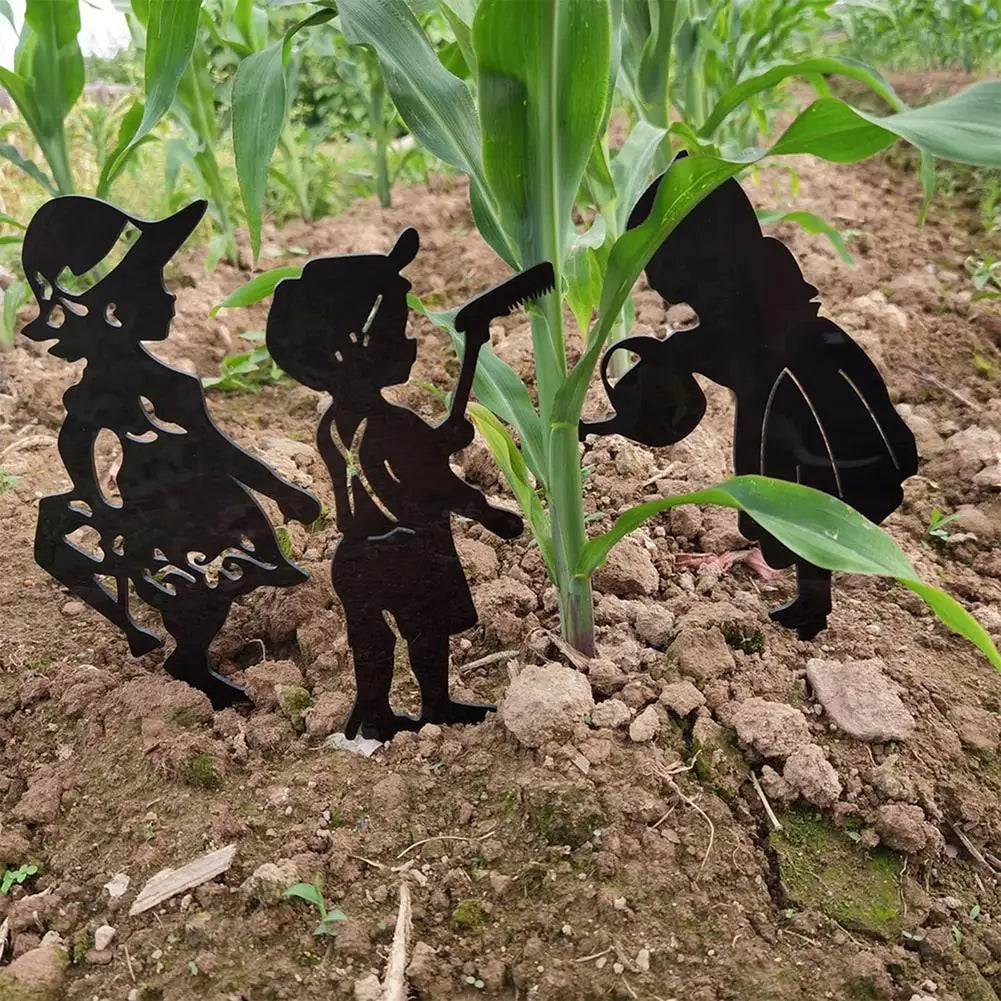 Garden Decor Art People Metal Statue Yard Art Garden Insert Kid Insert Lawn Yard Decoration Manor Lawn Black Garden Decoration