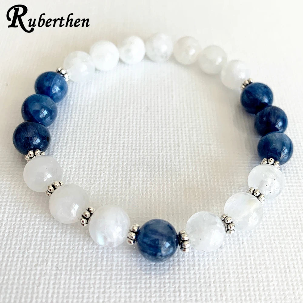 Ruberthen Natural 6 MM Moonston AAA Grade Blue Kyanite Bracelet Yoga Power Bracelet For Women Handmade Mala Beads Bracelet