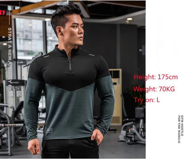 Mens Gym Compression Shirt Male Rashgard Fitness Long Sleeves Running Clothes