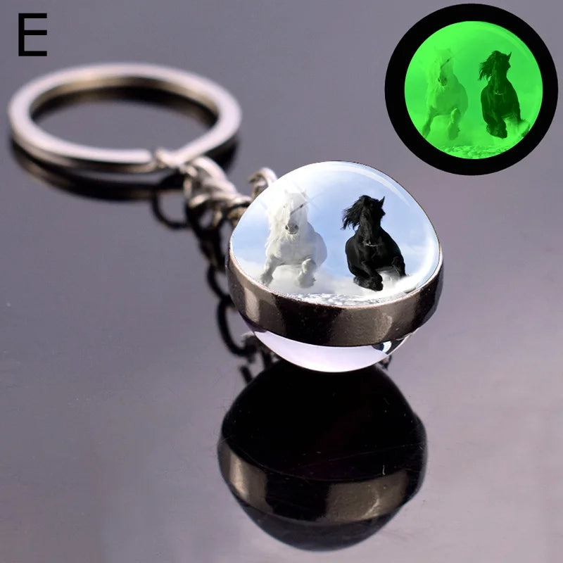 Glow In The Dark Horse Keychain Glowing Horse Stuff Luminous Horses Glass Ball Key Chain Crazy Horse Lovers Gifts Key Rings