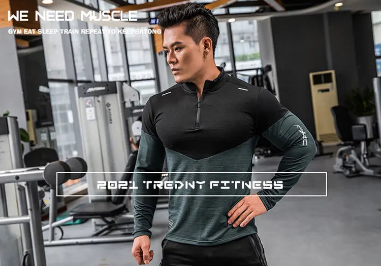 Mens Gym Compression Shirt Male Rashgard Fitness Long Sleeves Running Clothes