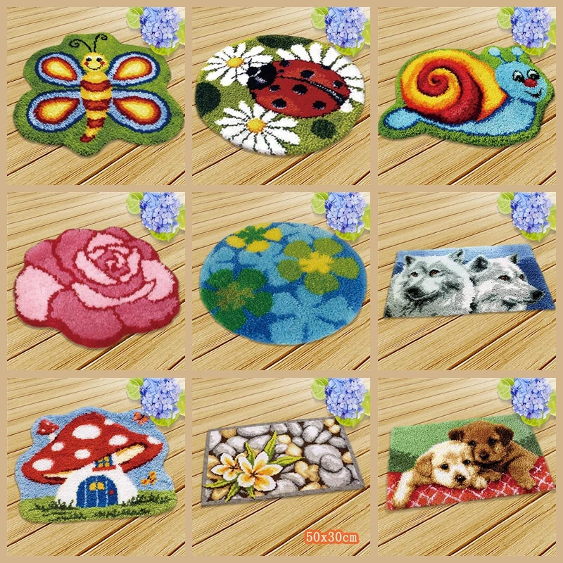 New Decorative Flower Carpet Crocheting Kit DIY Cushion Carpet Flower Latch Hook Rug Kit Needlework Crocheting Embroidery
