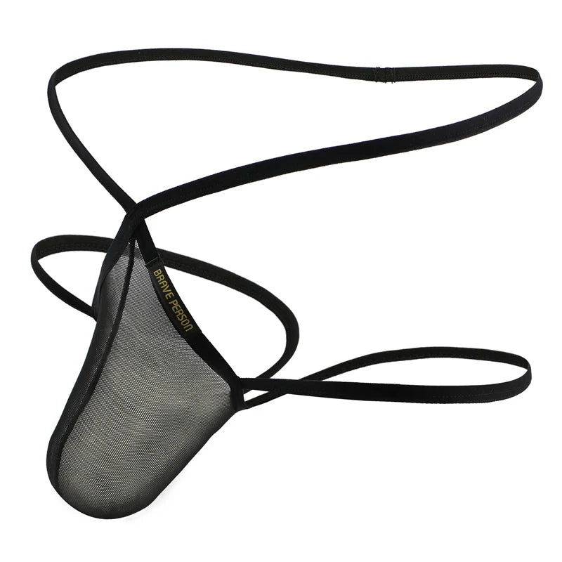 BRAVE PERSON Sexy Transparent Men's Briefs Thongs Jockstrap Penis Pouch Mesh Breathable Underwear Men Low-waist Gay G-string