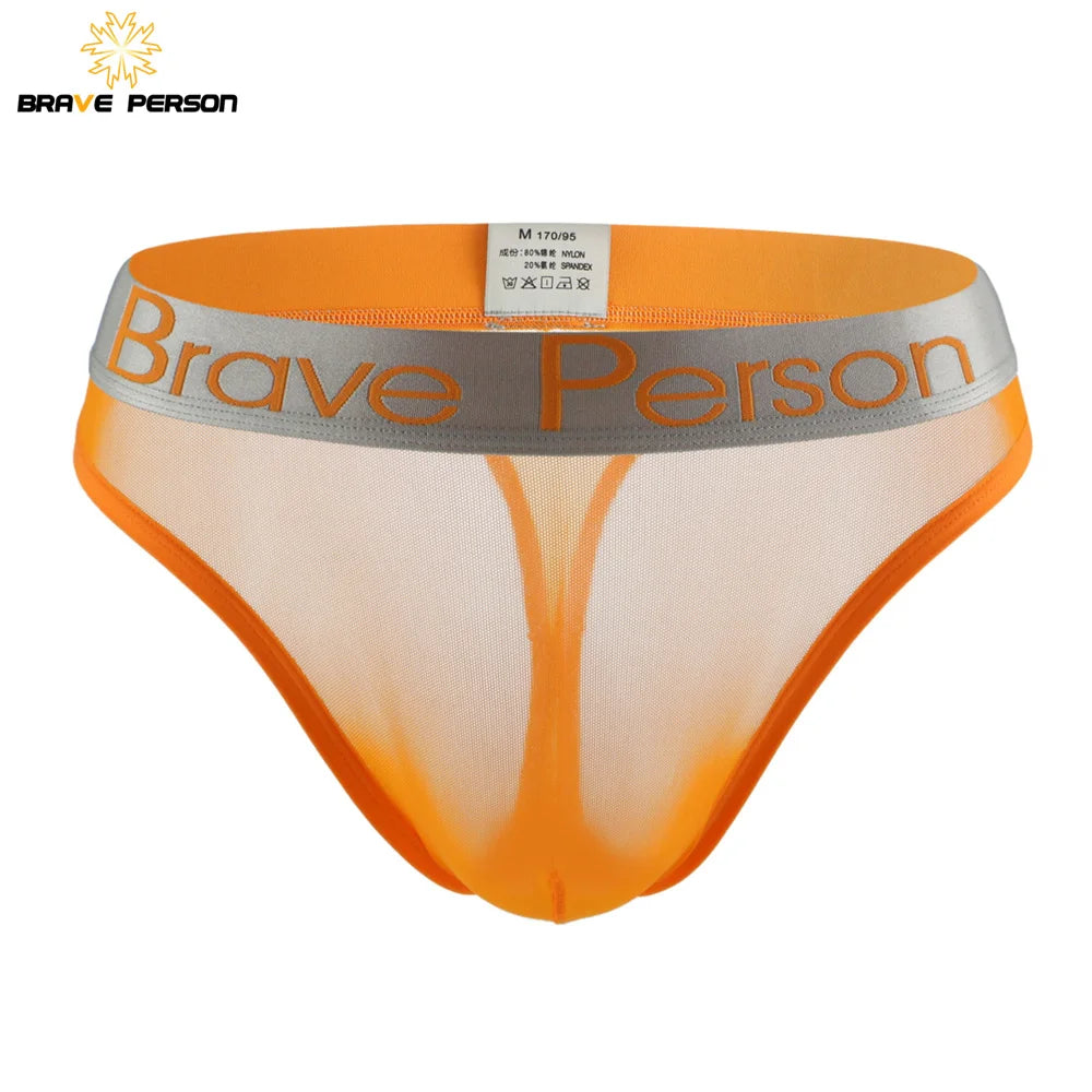 BRAVE PERSON Sexy Men's Briefs Transparent Low-waist Briefs Mesh Gauze Breathable Underwear Briefs Panties For Man