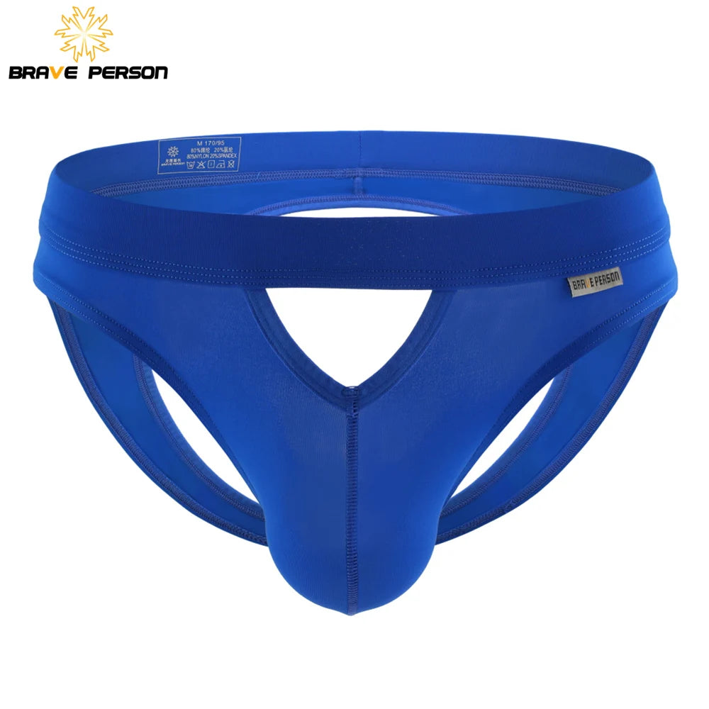 BRAVE PERSON Men's Sexy Briefs Jockstrap Gay Underwear Thongs Hollow Out Underpants Men Briefs Open Butt Panties