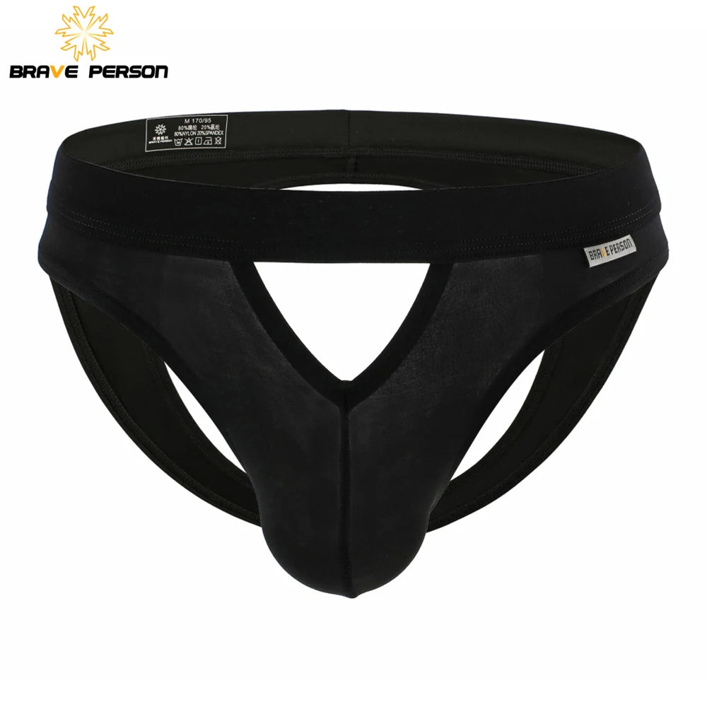 BRAVE PERSON Men's Sexy Briefs Jockstrap Gay Underwear Thongs Hollow Out Underpants Men Briefs Open Butt Panties