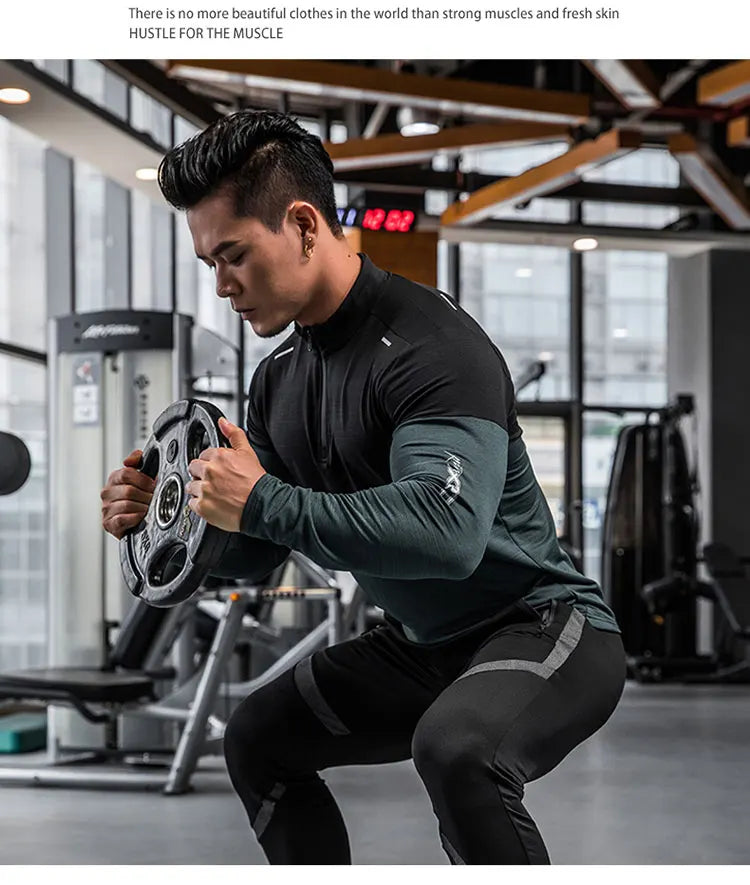Mens Gym Compression Shirt Male Rashgard Fitness Long Sleeves Running Clothes