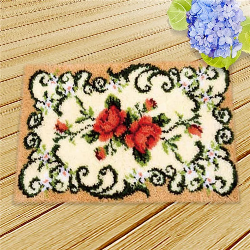 New Decorative Flower Carpet Crocheting Kit DIY Cushion Carpet Flower Latch Hook Rug Kit Needlework Crocheting Embroidery