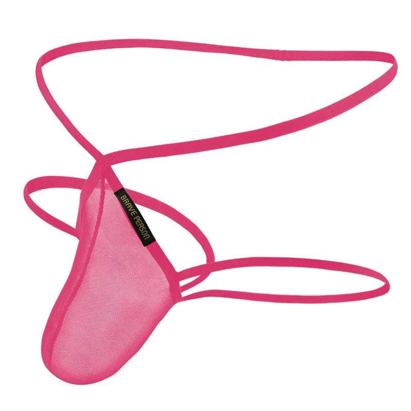 BRAVE PERSON Sexy Transparent Men's Briefs Thongs Jockstrap Penis Pouch Mesh Breathable Underwear Men Low-waist Gay G-string