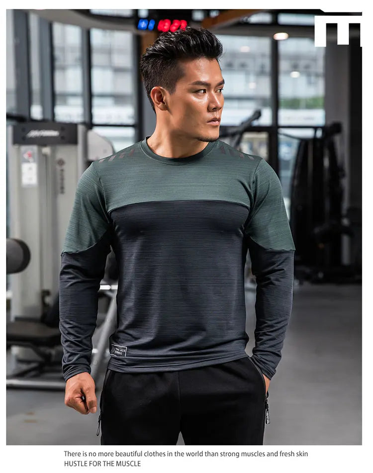 Mens Gym Compression Shirt Male Rashgard Fitness Long Sleeves Running Clothes