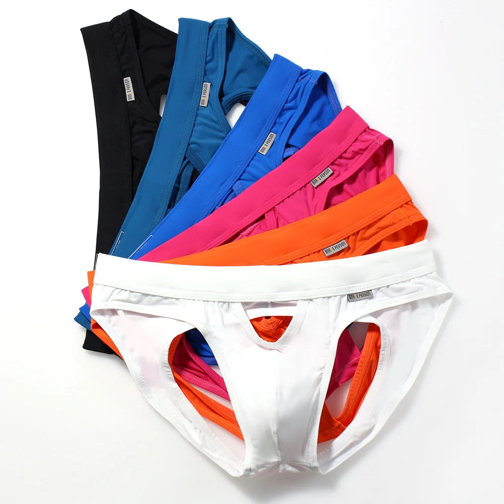 BRAVE PERSON Men's Sexy Briefs Jockstrap Gay Underwear Thongs Hollow Out Underpants Men Briefs Open Butt Panties