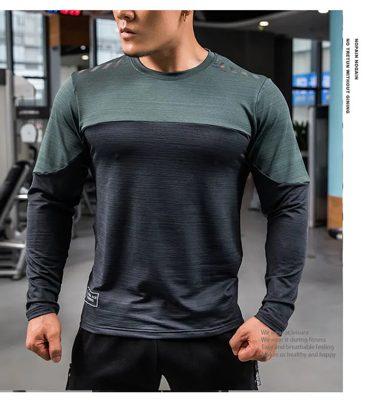 Mens Gym Compression Shirt Male Rashgard Fitness Long Sleeves Running Clothes