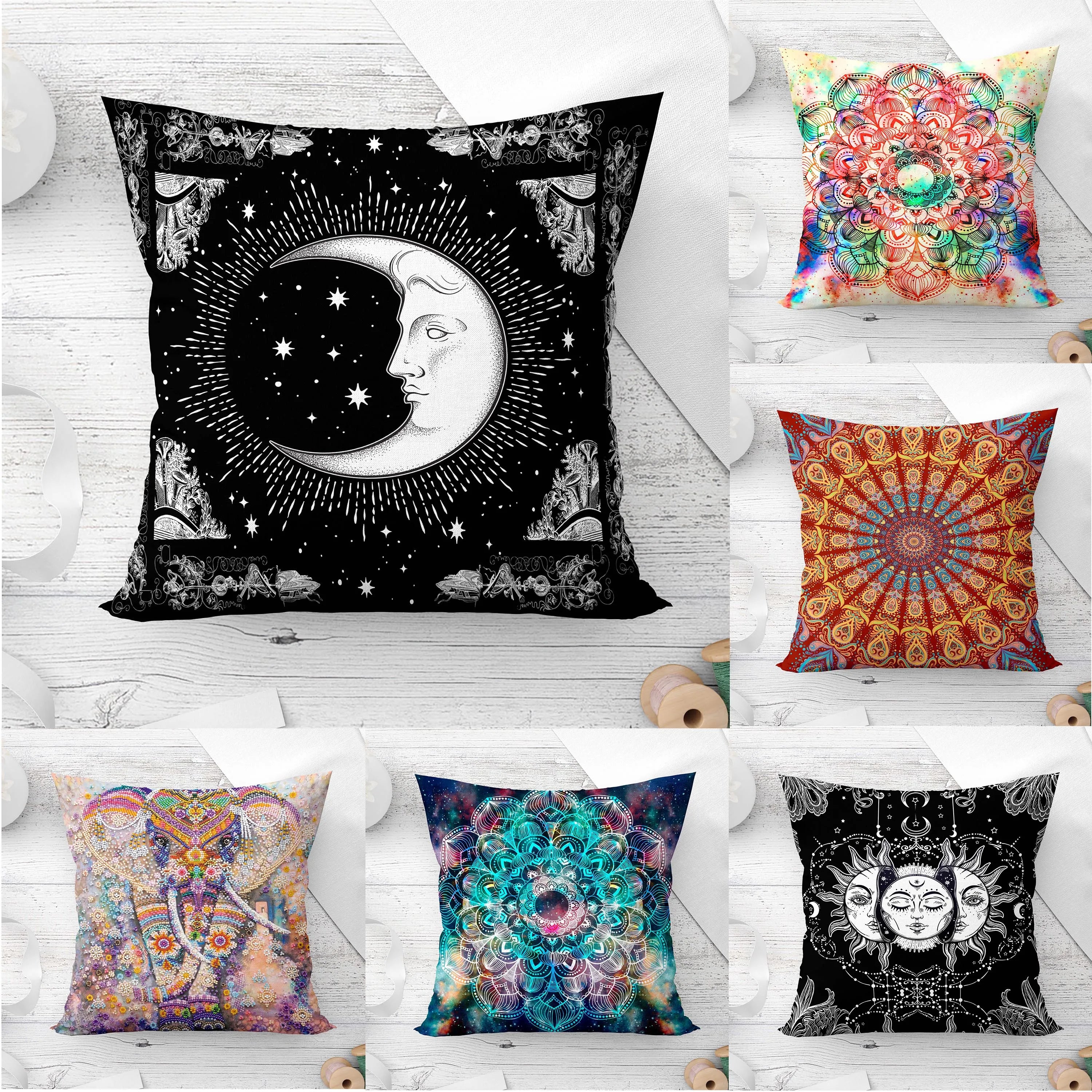 Mandala Decorative Sun and moon Pillow Cushion Covers Pillowcase Cushions for Sofa Polyester Pillowcover cmyk decorative  cover
