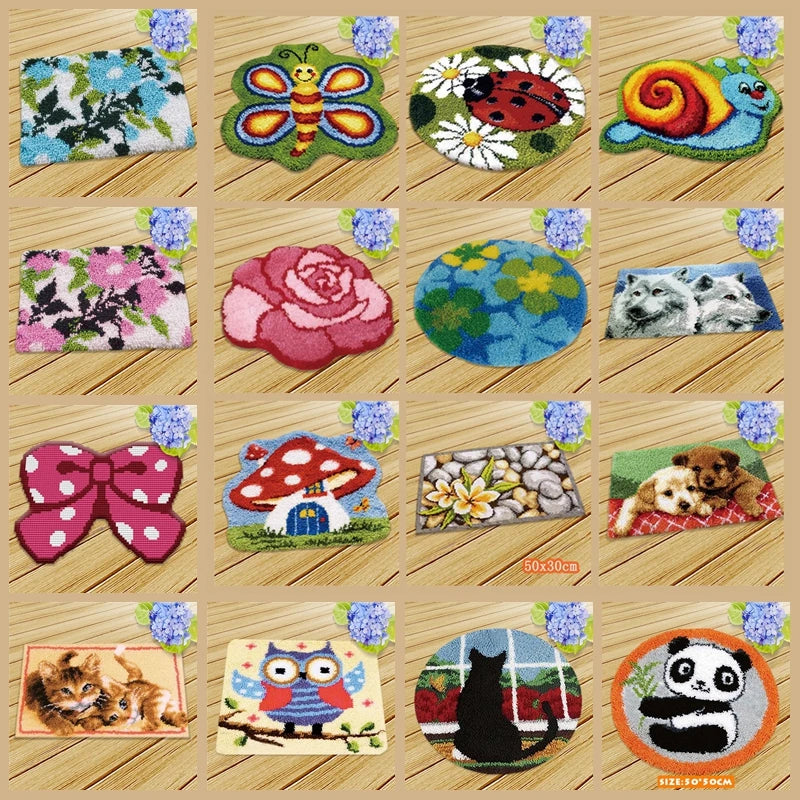 New Decorative Flower Carpet Crocheting Kit DIY Cushion Carpet Flower Latch Hook Rug Kit Needlework Crocheting Embroidery