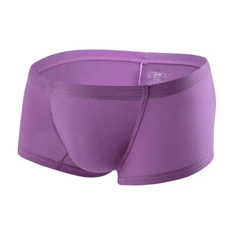 Sexy Men Underwear Boxers Solid Thin Ice Silk Panties Man Breathable Low Waist U Convex Pouch Underpants Male Cueca Calzoncillo