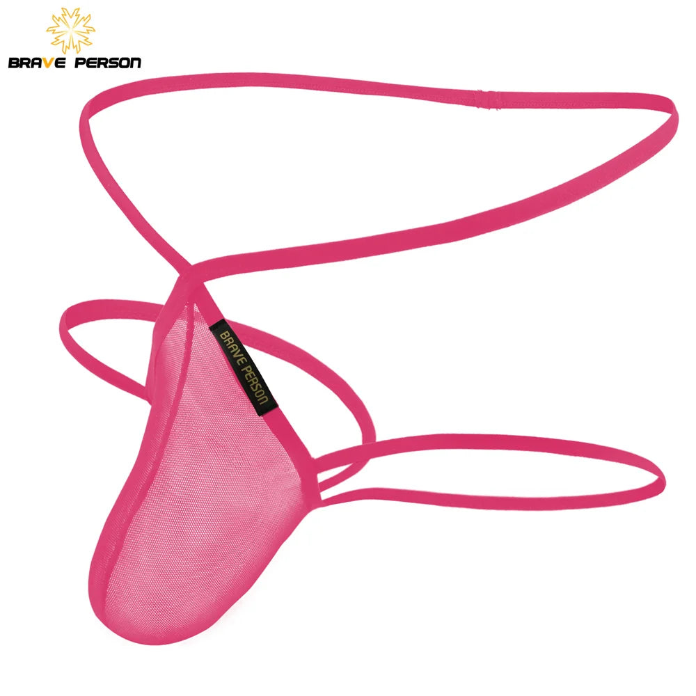 BRAVE PERSON Sexy Transparent Men's Briefs Thongs Jockstrap Penis Pouch Mesh Breathable Underwear Men Low-waist Gay G-string