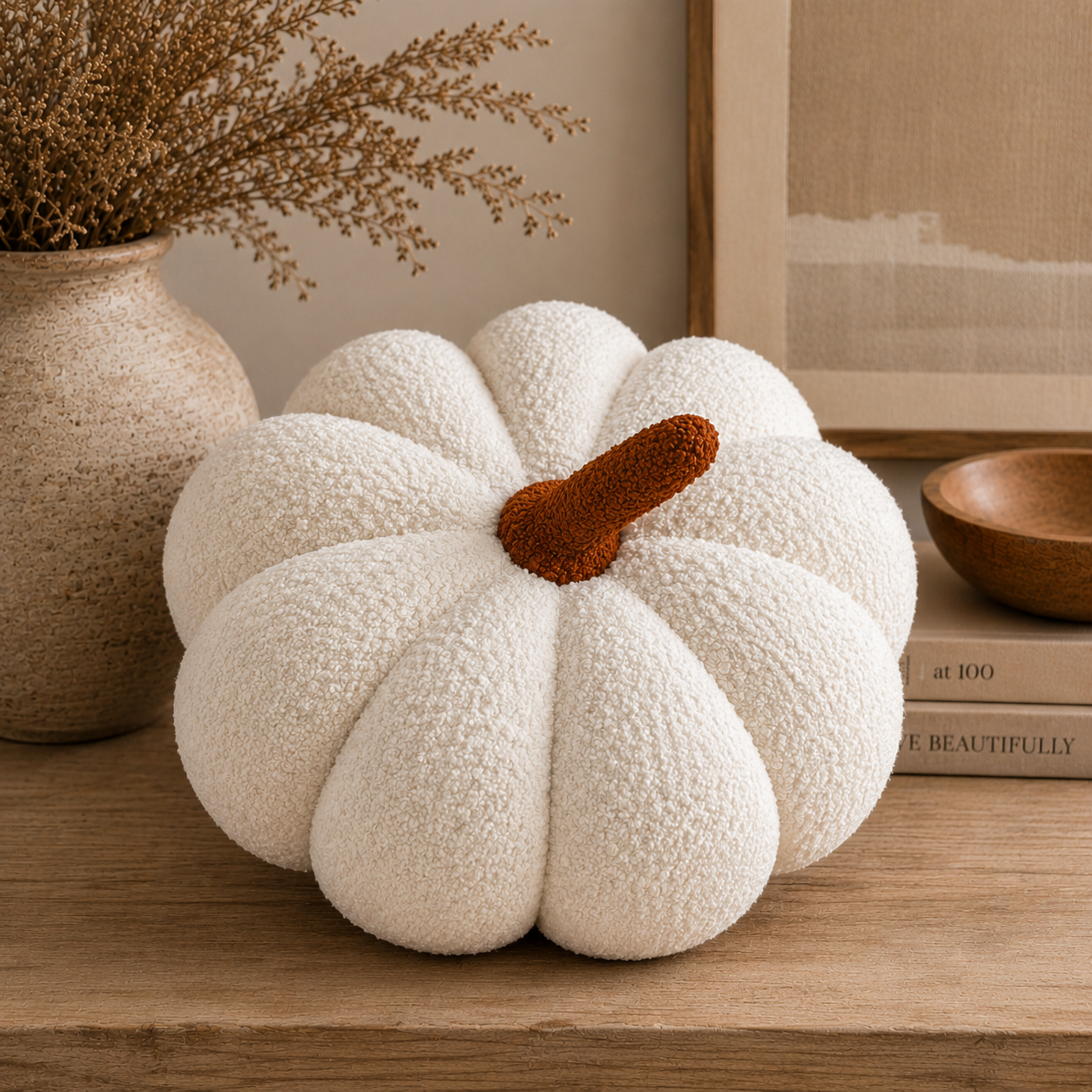 11” Jumbo Sherpa Ivory Pumpkin Pillow