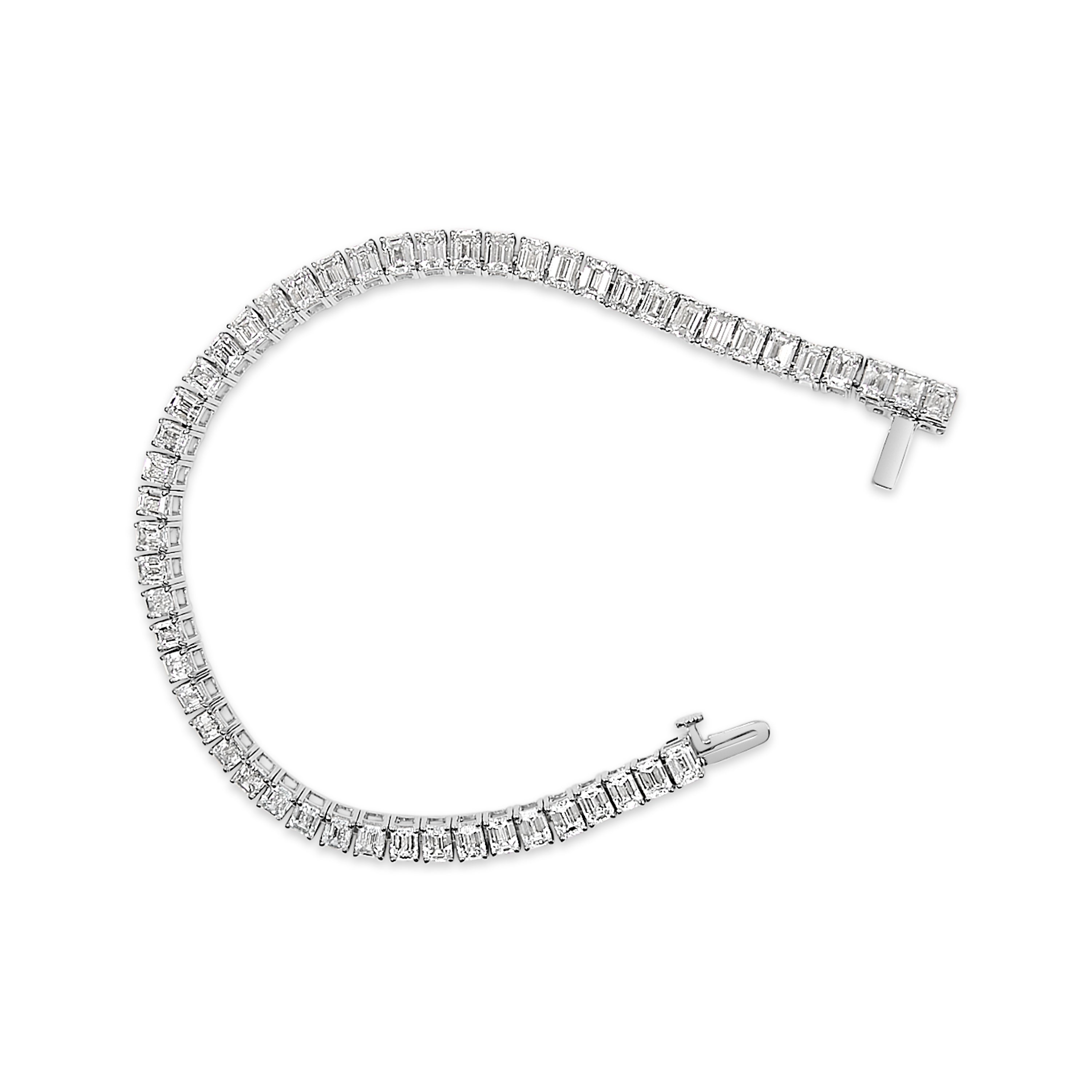 IGI Certified 14K White Gold 10.0 Cttw Emerald Cut Lab Grown Diamond Tennis Bracelet