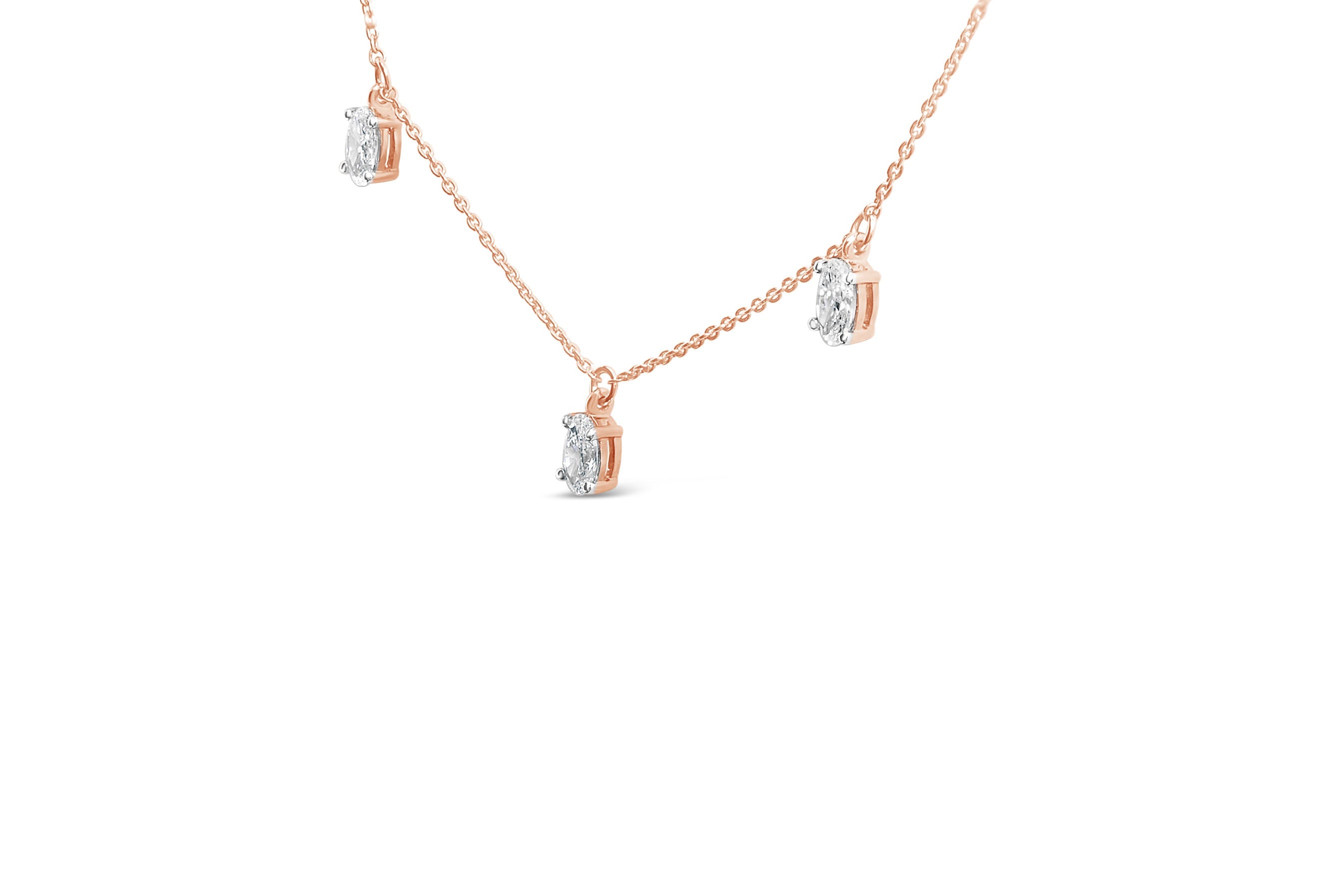14K Rose Gold 1 3/8 Cttw Oval Lab Grown Diamond Dangle Station Necklace - 17" Inches