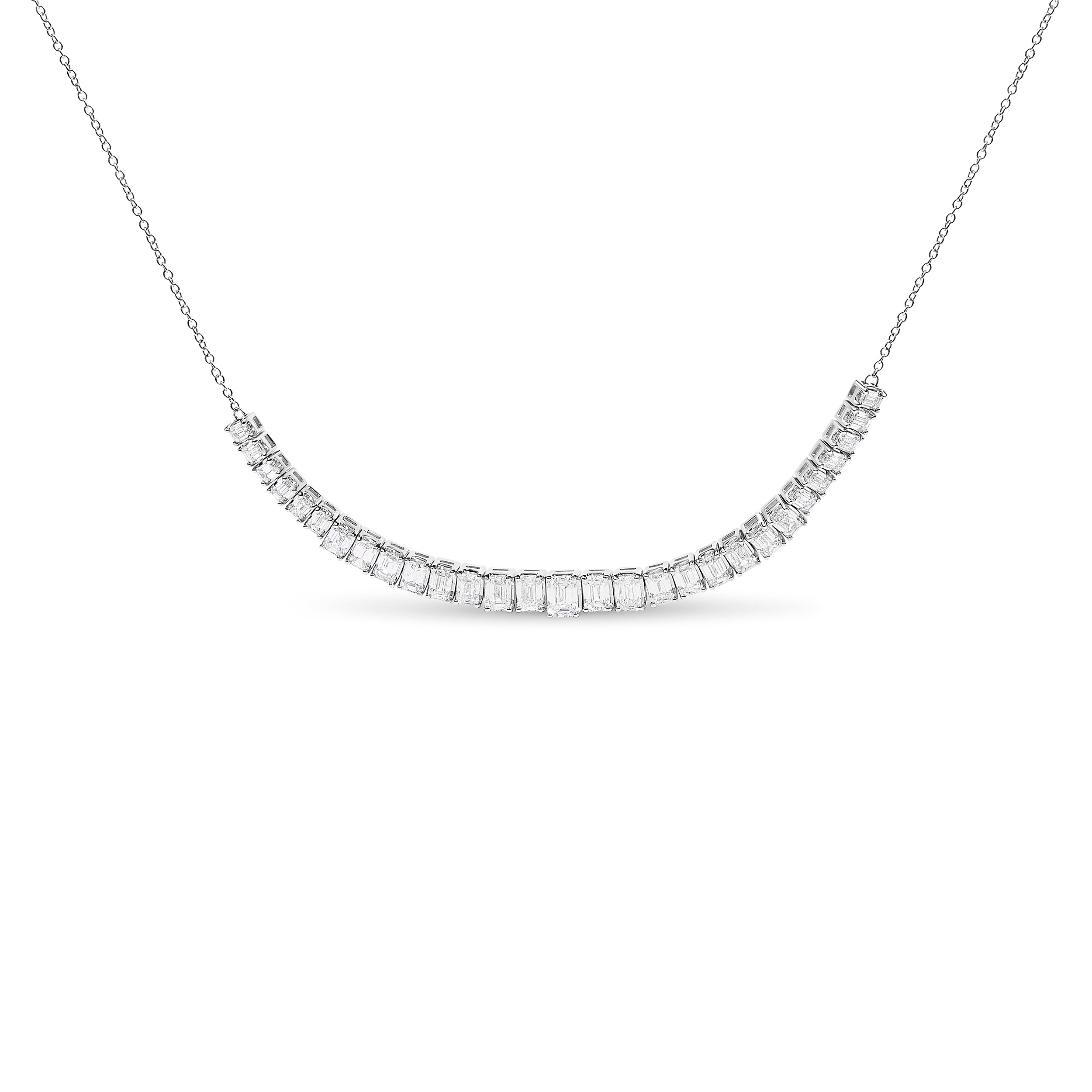 14K White Gold Lab Grown Diamond 5.0 Cttw Emerald Cut Station Necklace