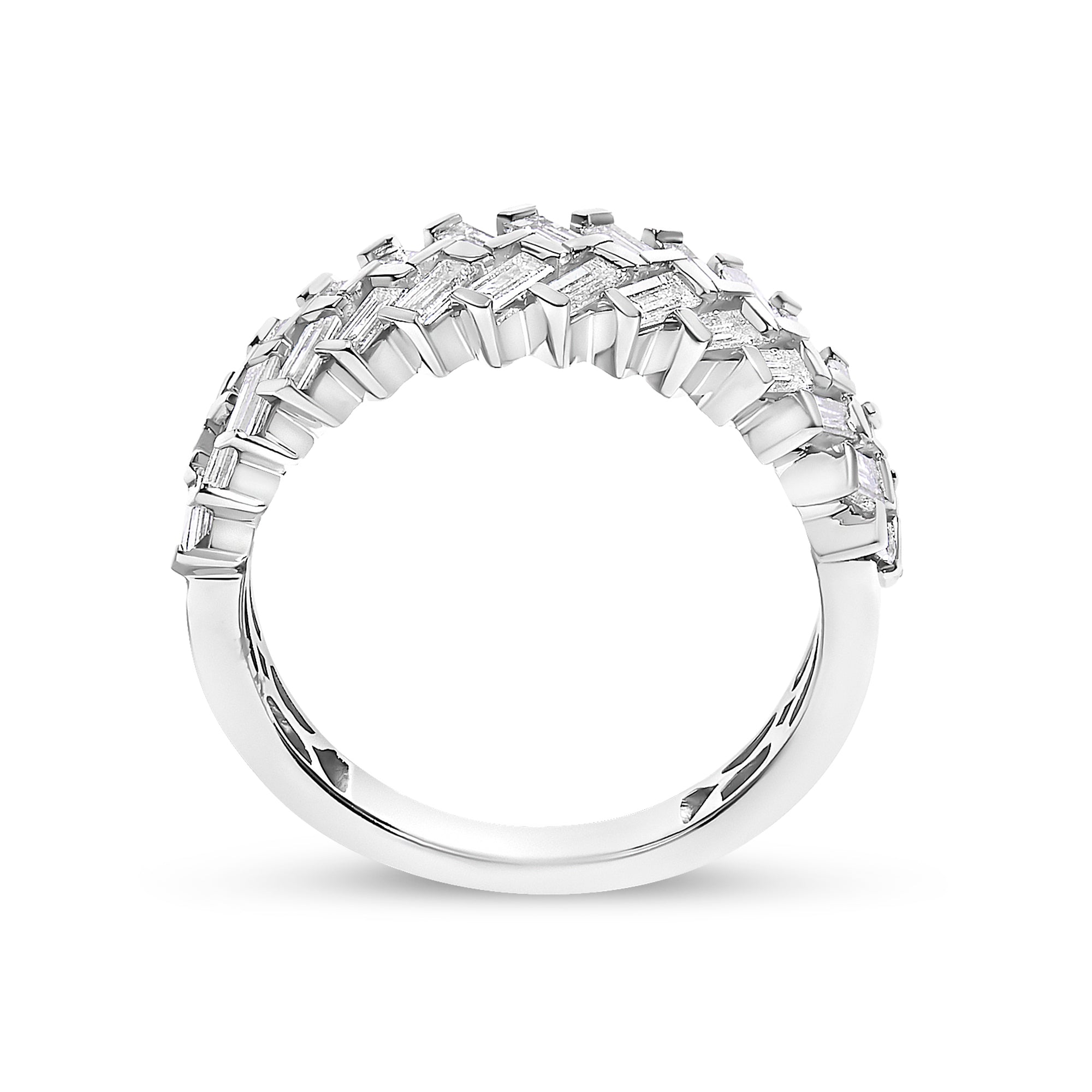 14K White Gold 7/8 Cttw Lab Grown Baguette Weave Design Band Ring