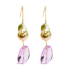 14K Yellow Gold Amethyst and Baroque Pearl Drop and Dangle Earrings 2" Inch Dangle Length